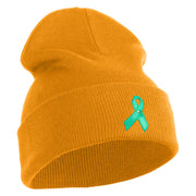Green Awareness Iron on Embroidered Patched 12 Inch Long Knitted Beanie - Camel OSFM
