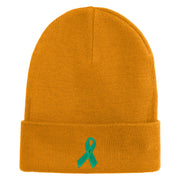 Green Awareness Iron on Embroidered Patched 12 Inch Long Knitted Beanie - Camel OSFM