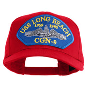 USS Long Beach 1959 1995 CGN - 9 Submarine Blue Patched Solid Cotton Twill Pro Style Cap - Red OSFM