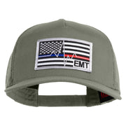 USA Flag EMT Silver Blue Red Patched Solid Cotton Twill 5 panel Mesh Back Cap - Grey OSFM