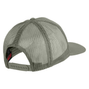 USA Flag EMT Silver Blue Red Patched Solid Cotton Twill 5 panel Mesh Back Cap - Grey OSFM