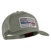 USA Flag EMT Silver Blue Red Patched Solid Cotton Twill 5 panel Mesh Back Cap - Grey OSFM
