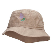 Lilac Flower Embroidered Bucket Hat - Khaki OSFM