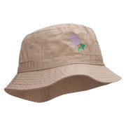 Lilac Flower Embroidered Bucket Hat - Khaki OSFM