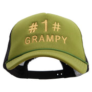 No.1 Grandpa Embroidered Summer Foam Mesh Trucker Cap - Cactus-Black OSFM