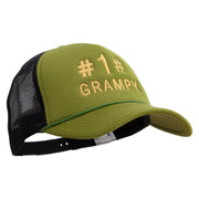 No.1 Grandpa Embroidered Summer Foam Mesh Trucker Cap - Cactus-Black OSFM