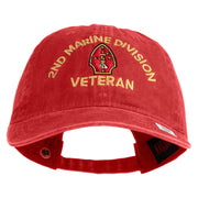 2nd Marine Division Veteran Embroidered Washed Solid Pigment Dyed Cotton Twill Brass Buckle Cap - Red OSFM