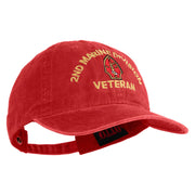 2nd Marine Division Veteran Embroidered Washed Solid Pigment Dyed Cotton Twill Brass Buckle Cap - Red OSFM