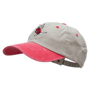 Crescent Moon With Flowers Embroidered Pigment Dyed Wash Cap - Beige-Red OSFM