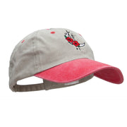 Crescent Moon With Flowers Embroidered Pigment Dyed Wash Cap - Beige-Red OSFM