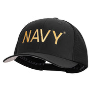 Licensed US Navy Embroidered Flexfit Mesh Trucker Cap - Black OSFM