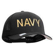 Licensed US Navy Embroidered Flexfit Mesh Trucker Cap - Black OSFM