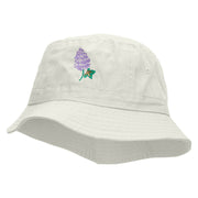 Lilac Flower Embroidered Bucket Hat - White OSFM