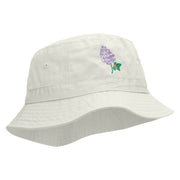 Lilac Flower Embroidered Bucket Hat - White OSFM