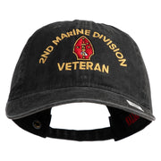 2nd Marine Division Veteran Embroidered Washed Solid Pigment Dyed Cotton Twill Brass Buckle Cap - Black OSFM