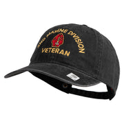 2nd Marine Division Veteran Embroidered Washed Solid Pigment Dyed Cotton Twill Brass Buckle Cap - Black OSFM