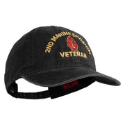 2nd Marine Division Veteran Embroidered Washed Solid Pigment Dyed Cotton Twill Brass Buckle Cap - Black OSFM