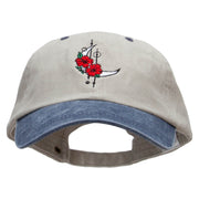 Crescent Moon With Flowers Embroidered Pigment Dyed Wash Cap - Beige-Navy OSFM