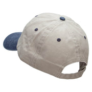 Crescent Moon With Flowers Embroidered Pigment Dyed Wash Cap - Beige-Navy OSFM