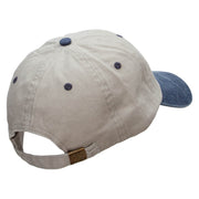 Crescent Moon With Flowers Embroidered Pigment Dyed Wash Cap - Beige-Navy OSFM