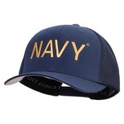 Licensed US Navy Embroidered Flexfit Mesh Trucker Cap - Navy OSFM