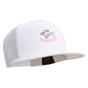 You're Berry Special Embroidered 5 Panel Mesh Trucker Snapback Cap - White OSFM