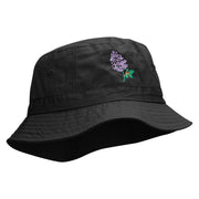 Lilac Flower Embroidered Bucket Hat - Black OSFM