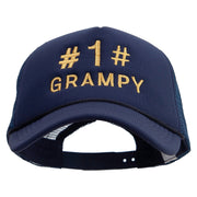 No.1 Grandpa Embroidered Summer Foam Mesh Trucker Cap - Navy OSFM