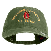 2nd Marine Division Veteran Embroidered Washed Solid Pigment Dyed Cotton Twill Brass Buckle Cap - Olive OSFM