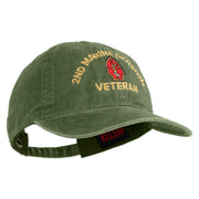 2nd Marine Division Veteran Embroidered Washed Solid Pigment Dyed Cotton Twill Brass Buckle Cap - Olive OSFM