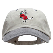 Crescent Moon With Flowers Embroidered Pigment Dyed Wash Cap