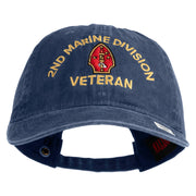 2nd Marine Division Veteran Embroidered Washed Solid Pigment Dyed Cotton Twill Brass Buckle Cap - Navy OSFM