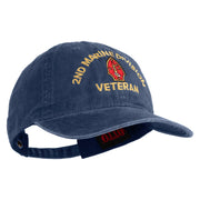 2nd Marine Division Veteran Embroidered Washed Solid Pigment Dyed Cotton Twill Brass Buckle Cap - Navy OSFM