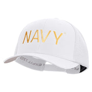 Licensed US Navy Embroidered Flexfit Mesh Trucker Cap - White OSFM