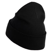 Breast Cancer Awareness Embroidered Patched 12 Inch Long Knitted Beanie - Black OSFM