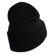 Breast Cancer Awareness Embroidered Patched 12 Inch Long Knitted Beanie - Black OSFM