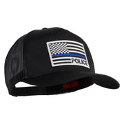 USA Flag Police Silver Blue Patched Solid Cotton Twill 5 panel Mesh Back Cap - Black OSFM