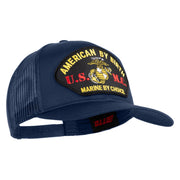 American By Birth U.S.M.C. Marine by Choice Patched Solid Cotton Twill Mesh Prostyle Cap - Navy OSFM