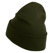 Breast Cancer Awareness Embroidered Patched 12 Inch Long Knitted Beanie - Olive OSFM