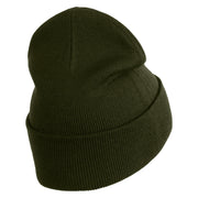 Breast Cancer Awareness Embroidered Patched 12 Inch Long Knitted Beanie - Olive OSFM