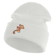 Monkey Animal Iron on Patched 12 Inch Long Knitted Beanie - White OSFM