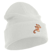 Monkey Animal Iron on Patched 12 Inch Long Knitted Beanie - White OSFM