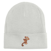 Monkey Animal Iron on Patched 12 Inch Long Knitted Beanie - White OSFM