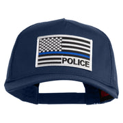 USA Flag Police Silver Blue Patched Solid Cotton Twill 5 panel Mesh Back Cap - Navy OSFM