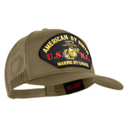 American By Birth U.S.M.C. Marine by Choice Patched Solid Cotton Twill Mesh Prostyle Cap - Khaki OSFM