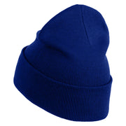 Breast Cancer Awareness Embroidered Patched 12 Inch Long Knitted Beanie - Royal OSFM