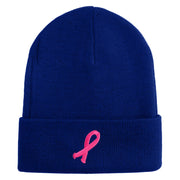 Breast Cancer Awareness Embroidered Patched 12 Inch Long Knitted Beanie - Royal OSFM