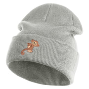 Monkey Animal Iron on Patched 12 Inch Long Knitted Beanie - Heather Grey OSFM