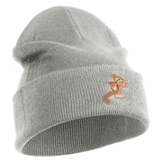 Monkey Animal Iron on Patched 12 Inch Long Knitted Beanie - Heather Grey OSFM