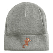 Monkey Animal Iron on Patched 12 Inch Long Knitted Beanie - Heather Grey OSFM